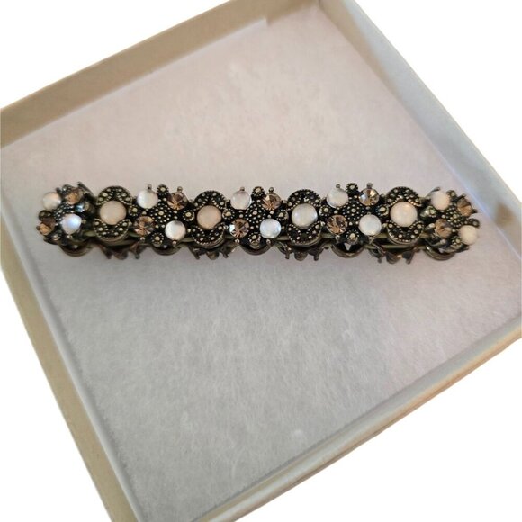 Beaded Boho Gold Cream Black Elastic Bracelet - Picture 1 of 4